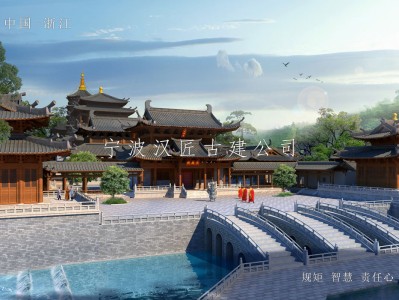 上海寺院重建规划设计方案鸟瞰图—积福禅寺